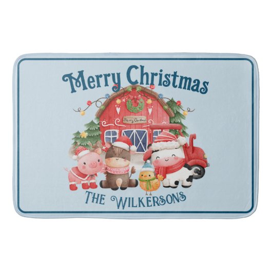 Kute kerstvee op lichtblauw blauw badmat (Voorkant)