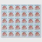 Kute kerstvee op lichtblauw blauw cadeaupapier (Vlak)