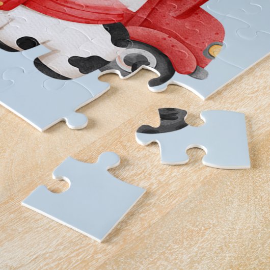 Kute kerstvee op lichtblauw blauw legpuzzel (Zijkant)