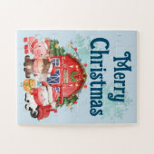 Kute kerstvee op lichtblauw blauw legpuzzel (Horizontaal)