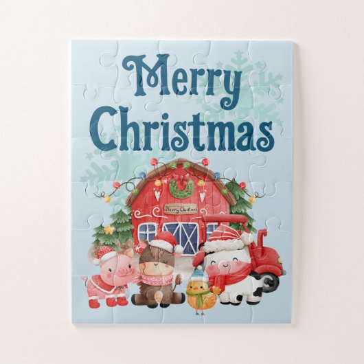 Kute kerstvee op lichtblauw blauw legpuzzel (Verticaal)