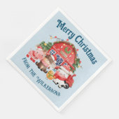 Kute kerstvee op lichtblauw blauw servet (Hoek)