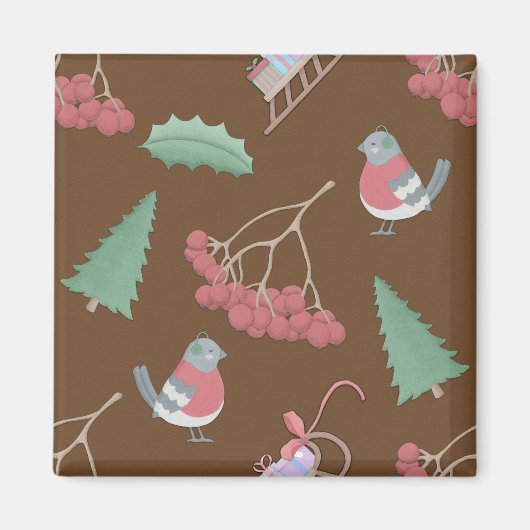 Kute kerstvogel en Sled Magneet (Voorkant)