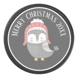 Kute kerstvogel met Winter Pet Illustratie Hockey Puck
