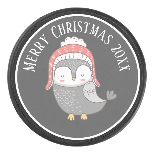 Kute kerstvogel met Winter Pet Illustratie Hockey Puck (Voorkant)