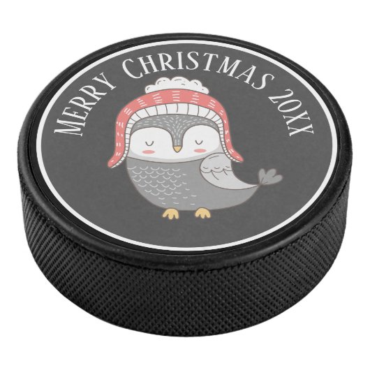 Kute kerstvogel met Winter Pet Illustratie Hockey Puck (3/4)