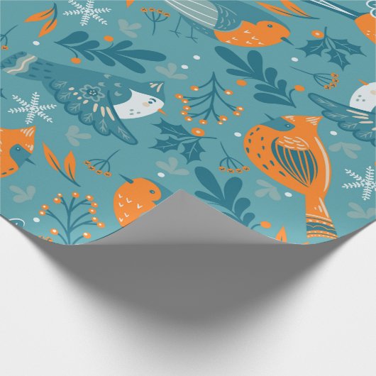 Kute kerstvogels en sneeuwvlokken cadeaupapier (Hoek)