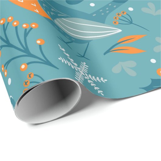 Kute kerstvogels en sneeuwvlokken cadeaupapier (Rol Hoek)