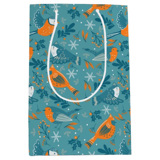 Kute kerstvogels en sneeuwvlokken medium cadeauzakje (Voorkant)