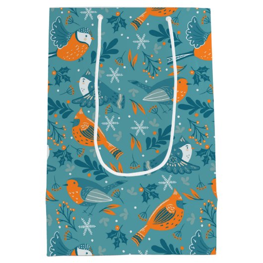 Kute kerstvogels en sneeuwvlokken medium cadeauzakje (Achterkant)