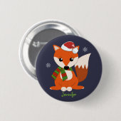 Kute kerstvos en aangepaste naam ronde button 5,7 cm (Voorkant /achterkant)