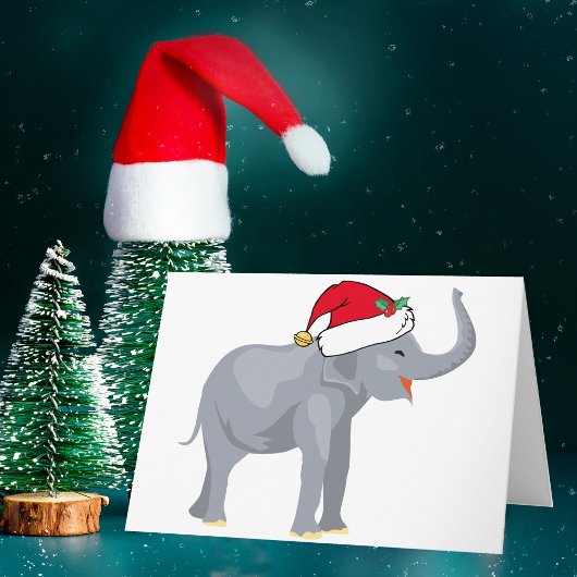 Kute kerstwitte olifant in Santa Hat Feestdagen Kaart