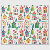 Kute kerstwoningen cadeaupapier (Vlak)