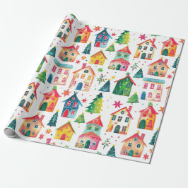 Kute kerstwoningen cadeaupapier