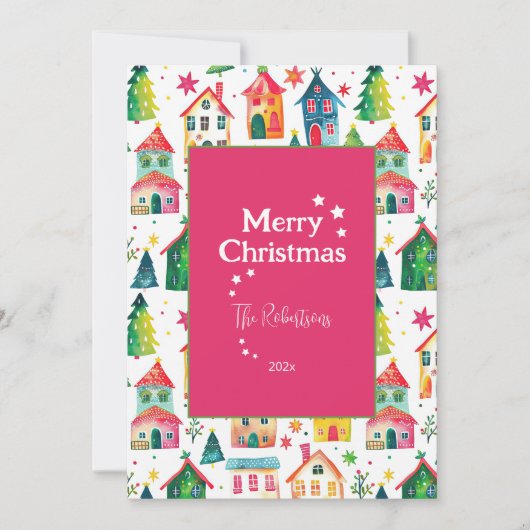 Kute kerstwoningen feestdagenkaart (Voorkant)