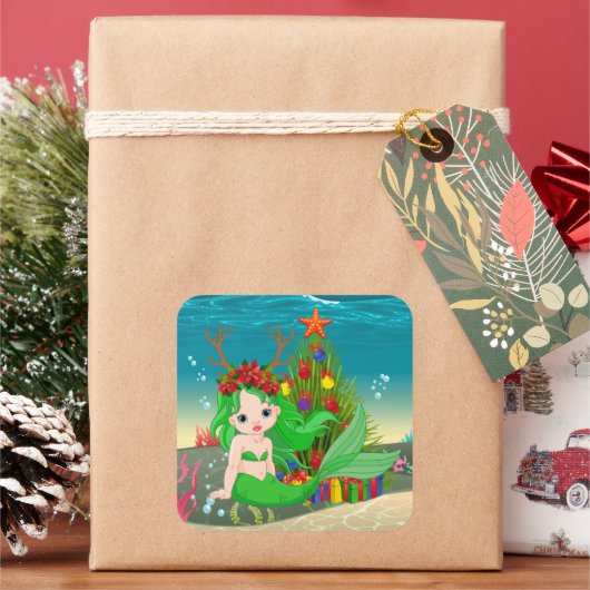 Kute kerstzeemaasboom vierkante sticker (Feestdagen)