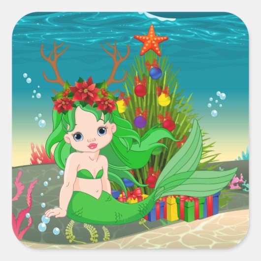 Kute kerstzeemaasboom vierkante sticker (Voorkant)