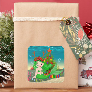 Kute kerstzeemaasboom vierkante sticker