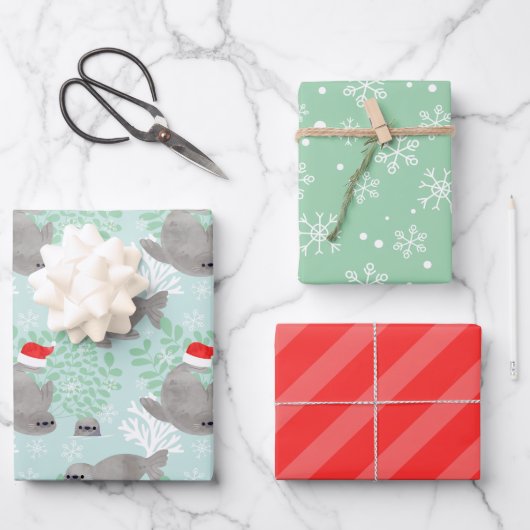 Kute kerstzegel inpakpapier vel (Voorkant)