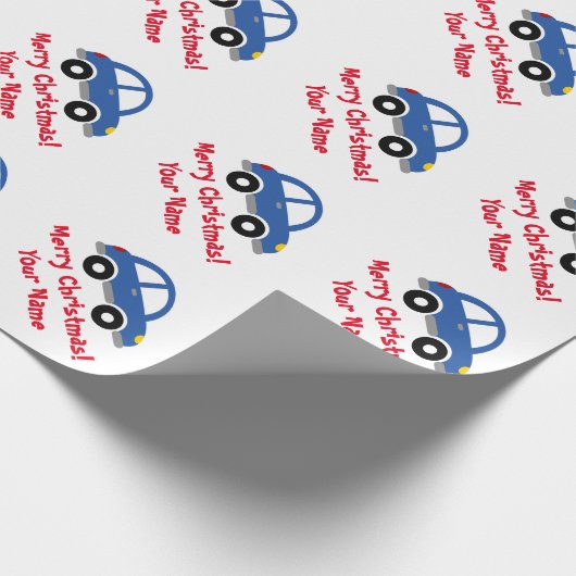 Kute kind blauw speelgoed op kerstavond cadeaupapier (Hoek)