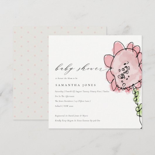 Kute Kind Draait roze bloem Botanisch Baby shower Kaart (Voorkant / Achterkant)