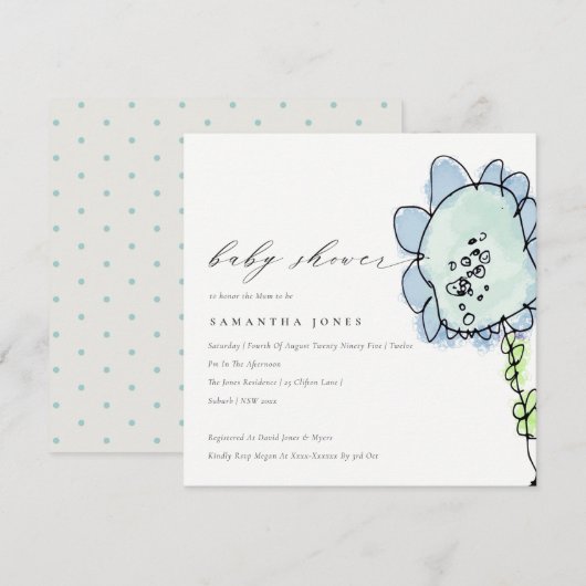 Kute Kind Tekenen Blauwe Bloem Botanisch Baby show Kaart (Voorkant / Achterkant)