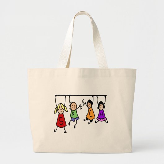 Kute Kinder Cartoon Holding Speech Words Grote Tote Bag (Voorkant)