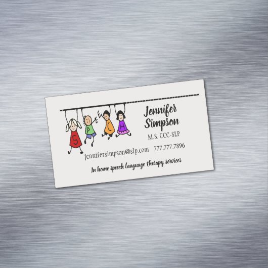 Kute Kinder Cartoon Holding Speech Words Magnetisch Visitekaartje (Voorbeeld)
