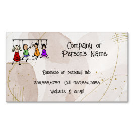 Kute Kinder Cartoon Holding Speech Words Magnetisch Visitekaartje