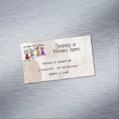 Kute Kinder Cartoon Holding Speech Words Magnetisch Visitekaartje (Voorbeeld)