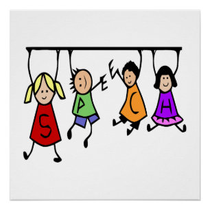 Kute Kinder Cartoon Holding Speech Words Poster