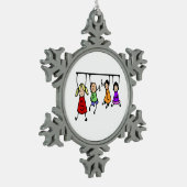 Kute Kinder Cartoon Holding Speech Words Tin Sneeuwvlok Ornament (Links)