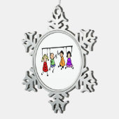 Kute Kinder Cartoon Holding Speech Words Tin Sneeuwvlok Ornament (Rechts)