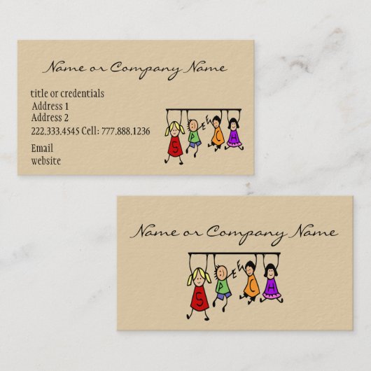 Kute Kinder Cartoon Holding Speech Words Visitekaartje (Voorkant / Achterkant)