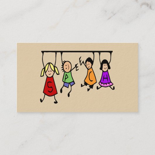 Kute Kinder Cartoon Holding Speech Words Visitekaartje (Achterkant)
