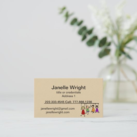 Kute Kinder Cartoon Holding Speech Words Visitekaartje (Staand voorkant)