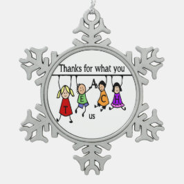 Kute Kinder Cartoon Spelling voor leraren Tin Sneeuwvlok Ornament