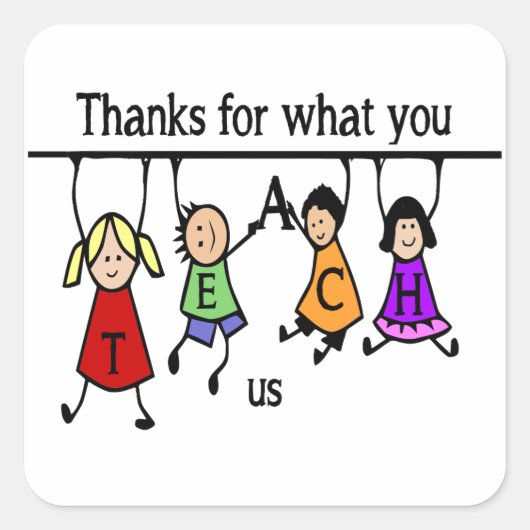 Kute Kinder Cartoon Spelling voor leraren Vierkante Sticker (Voorkant)