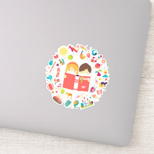 Kute kinder cartoon voor aflezing sticker