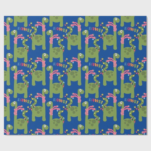 Kute Kinder Dinosaur Kerstmis Cadeaupapier (Vlak)