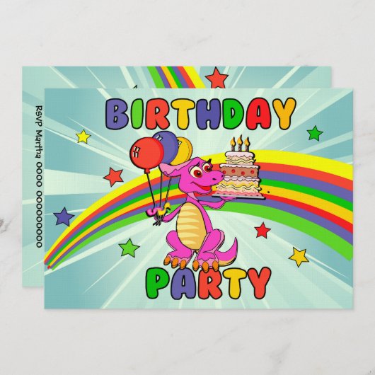 Kute Kinder dinosaurusfeest Kaart (Voorkant / Achterkant)