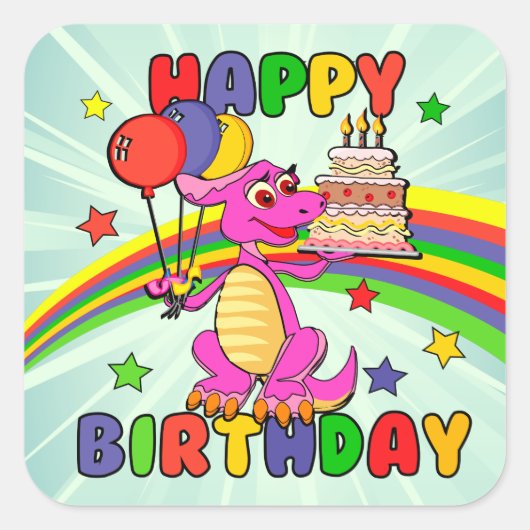Kute Kinder dinosaurusverjaardag Vierkante Sticker (Voorkant)