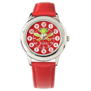 Kute kinder kikker en noem rood horloge