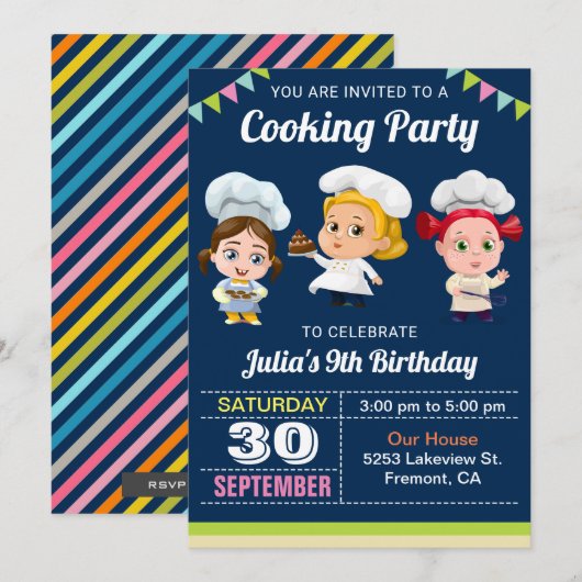 Kute Kinder Koking Baking Birthday Party nodigt ui Kaart (Voorkant / Achterkant)