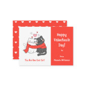 Kute Kinder kool kat Valentijnsdag Red Notitiekaartje (Voorkant / Achterkant in situ)