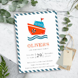 Kute Kinder Nautical Boat any Age Birthday Invite Bedankkaart