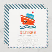 Kute Kinder Nautical Boat any Age Birthday Invite Bedankkaart (Voorkant / Achterkant)