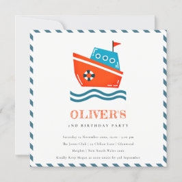 Kute Kinder Nautical Boat any Age Birthday Invite Bedankkaart