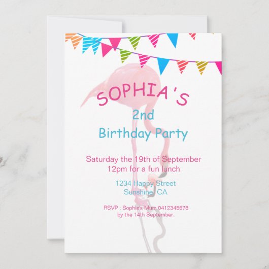 Kute Kinder roze blauw Flamingo Beach Birhtday Kaart (Voorkant)