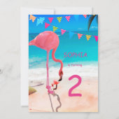 Kute Kinder roze blauw Flamingo Beach Birhtday Kaart (Achterkant)